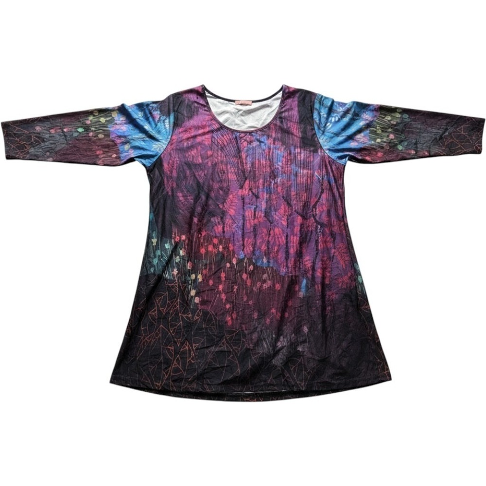 Simply Aster Blouse Womens Medium Multicolor Scoop Neck 3/4 Sleeve Tunic Top
